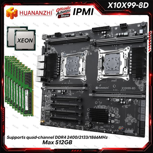 HUANANZHI IPMI X99 Dual-CPU-Server-Kit mit Unterstützung für E5 V3 V4 und DDR4, 2x 2.5G LAN, 3x PCIE 3.0 x16 und 10x SATA 3.0 in Schwarz - Bild 1