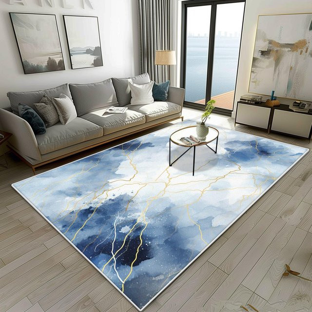 Karpetti Wohnzimmerteppich im modernen Marmorstil, blau, B/B: 80 x 120 cm - Bild 1