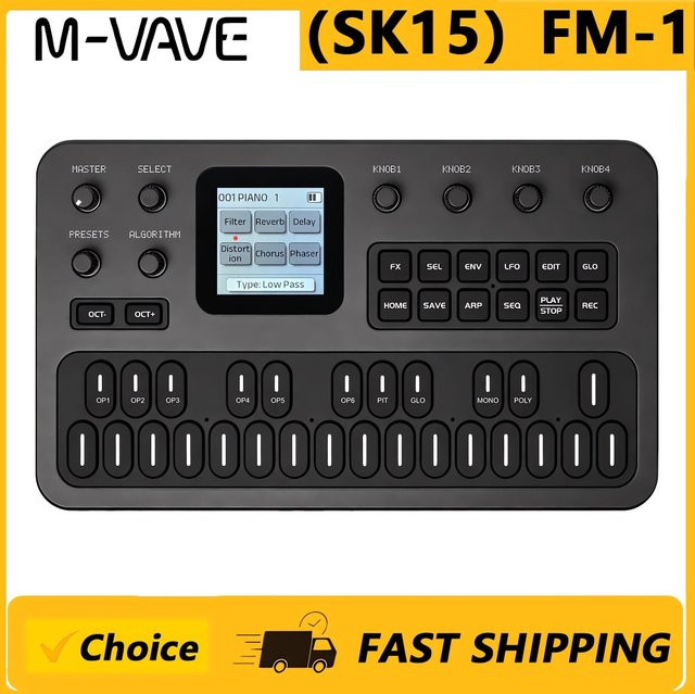 M-VAVE SK15 FM-1 Synthesizer, tragbare Handheld-Klangquelle in Schwarz mit 128 Presets und eingebautem Lautsprecher - Bild 1