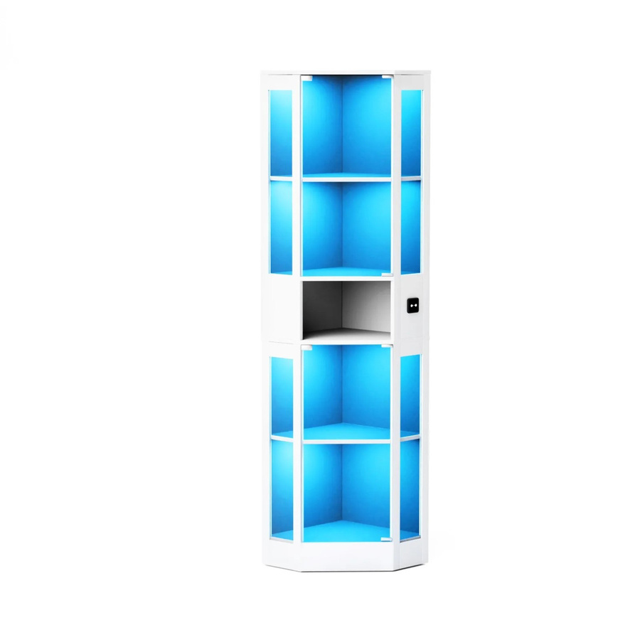 PXloue Glasvitrine Weiß mit LED-Beleuchtung und Stauraum, B/T/H: 57 x 40 x 165 cm - Bild 2