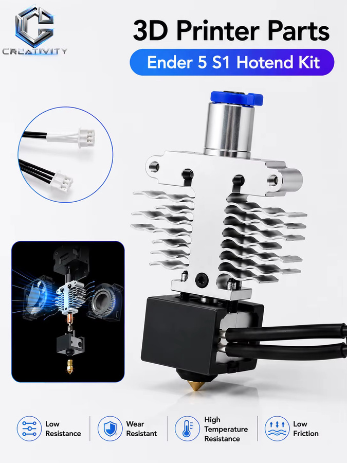 Kreativität Hotend Kit Ersatz für Ender-5 S1 3D-Drucker, 300 Grad High Speed Düse, Silber - Bild 4