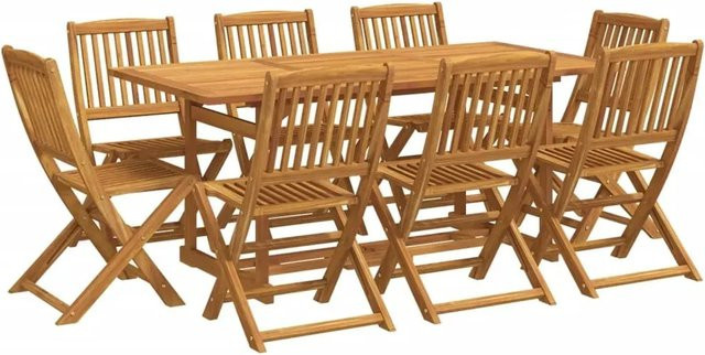 vidaXL 9-tlg. Garten-Essgruppe aus Akazien-Massivholz in Braun, B/T/H: 180 x 90 x 75 cm - Bild 1