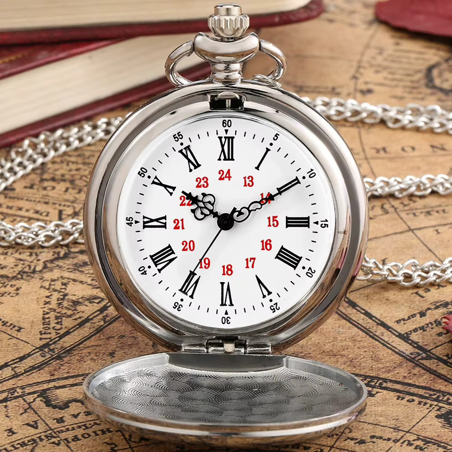 Taschenuhr Quarz, Silber, Römische Ziffern, Unisex - Bild 4