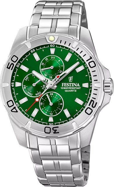 Festina Herrenuhr, Quarz, Edelstahl, Grün, 43 mm, 10 ATM - Bild 1