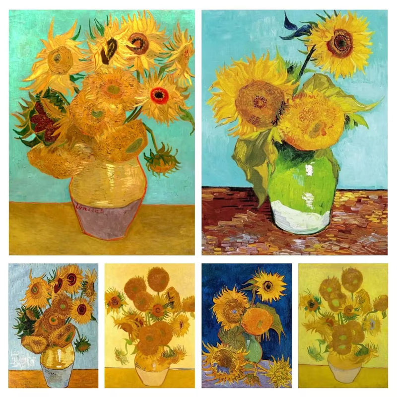 YUTTEE 5D DIY Diamantmalerei Set Van Gogh Sonnenblumen in Vase, Gelb, Mosaik Kreuzstich Set für Wandmontage - Bild 4
