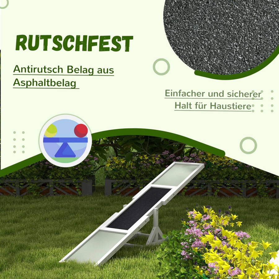 PawHut Hundewippe aus Holz in Weiß, rutschfeste Agility-Rampe für Hunde bis 30 kg, B/H/L: 30 x 30 x 180 cm - Bild 4