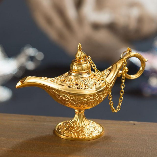 Aladdin Magische Dschinn Lampe als Retro Räuchergefäß aus Zinklegierung in Bronze, Silber, Gold oder Rot, Höhe: 12 cm - Bild 1