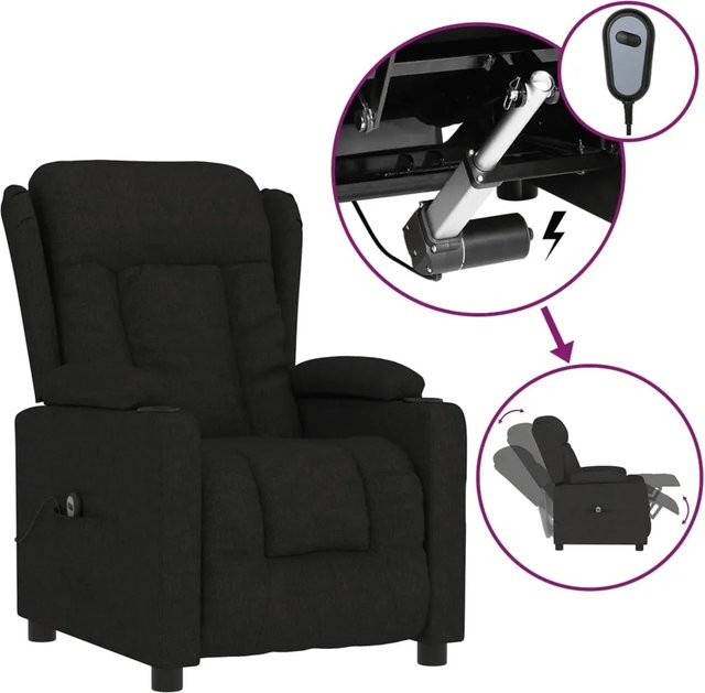 vidaXL Elektrischer Relaxsessel in Schwarz aus Stoff mit Armlehnen - Bild 1