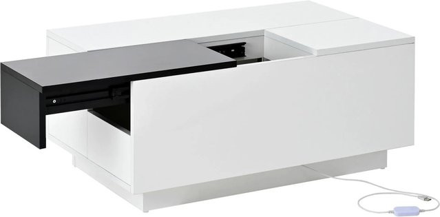 okwish Couchtisch ausziehbar mit Stauraum und 16-farbig einstellbarem Lichtband in Schwarz, B: 80 cm, T: 50 cm, H: 35,5 cm - Bild 1