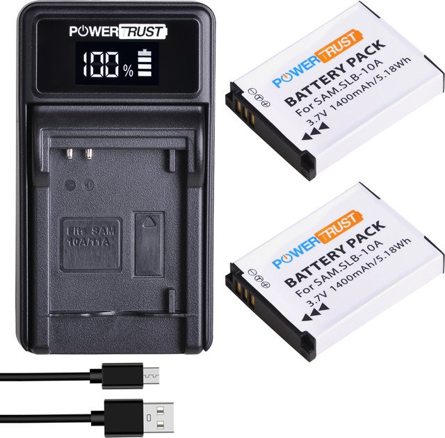 Samsung Akku SLB-10A mit USB-Ladegerät in Schwarz für EX2F HZ15W SL202 SL420 SL620 SL820 WB150F WB250F WB350F WB750 WB800 - Bild 1
