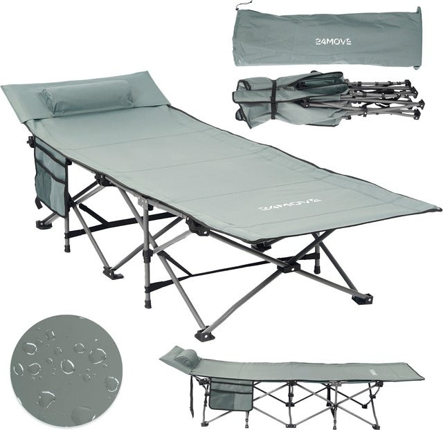 24MOVE Campingbett Feldbett grau mit Seitentasche und Kissen, belastbar bis 150 kg, B/T/H: 67 x 190 x 34 cm - Bild 1