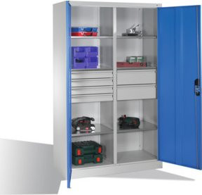 C+P Werkzeugschrank mit Drehtüren, 6 Böden und 6 Schubladen, Lichtgrau/Lichtblau, H: 195,0 cm, B: 120,0 cm, T: 50,0 cm - Bild 1