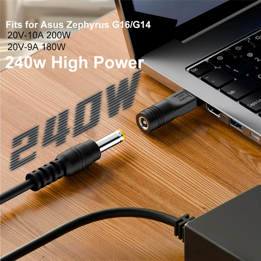 Asus 240W Laptop-Netzteil mit quadratischem Anschluss für ROG16 14 Air Notebook in Schwarz - Bild 3