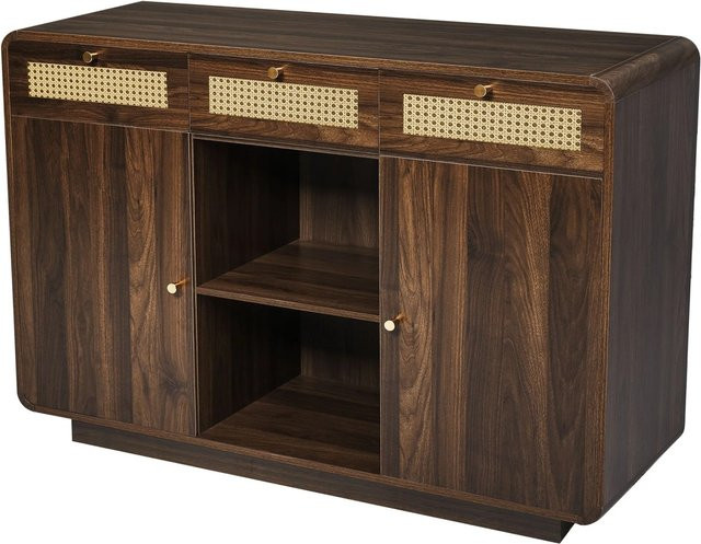 Merax Sideboard Modern Rattan in Nussbaum Braun B: 120 cm, T: 40 cm, H: 85 cm - Bild 1