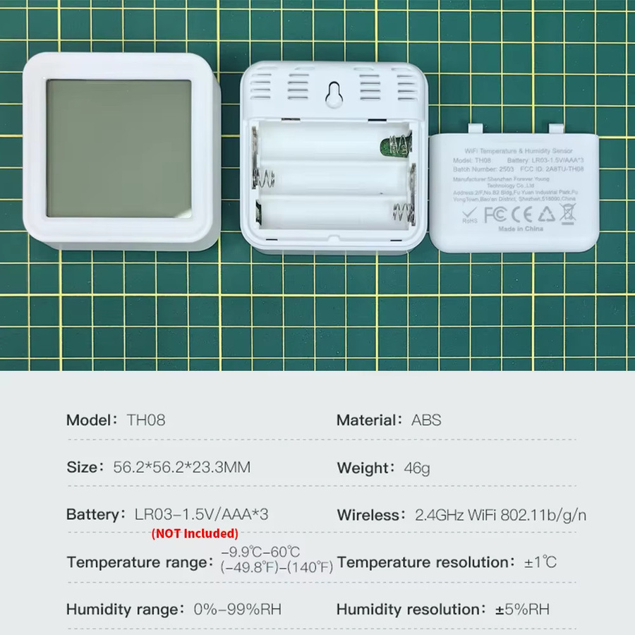Tuya WiFi Temperatur- und Feuchtigkeitssensor mit Hintergrundbeleuchtung als Hygrometer-Thermometer in Weiß, kompatibel mit Yandex Alexa - Bild 4