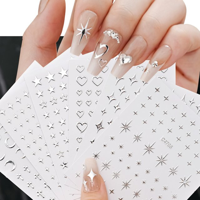 MAFANAILS Nagelaufkleber Metallic 3D Silber, Unisex - Bild 1
