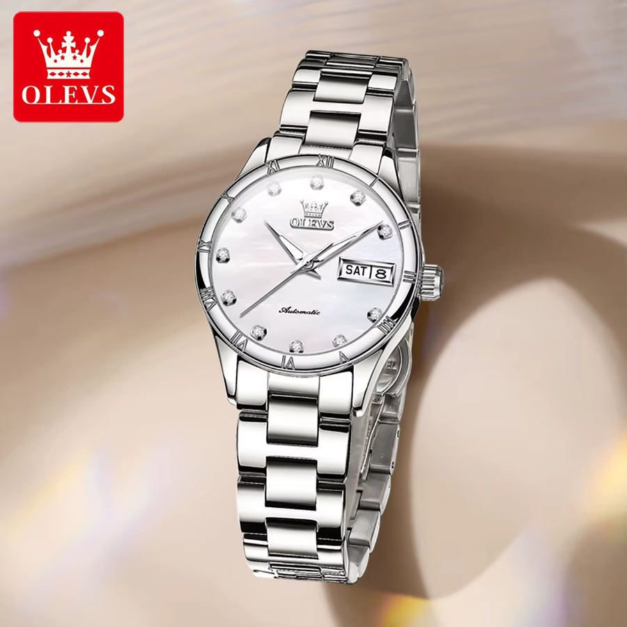 OLEVS Armbanduhr Automatik, Edelstahl, Diamantbesetzt, Silber, Damen - Bild 2