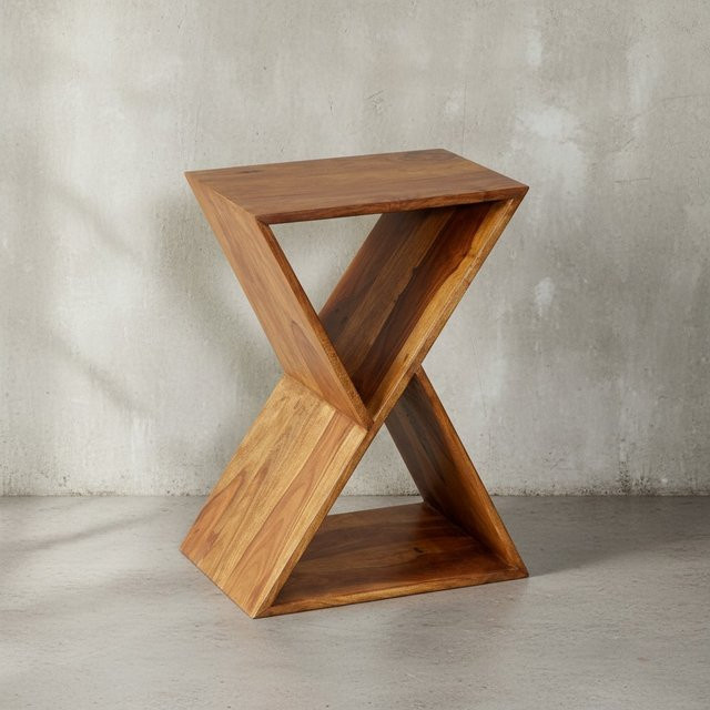 KADIMA DESIGN Extravaganter Beistelltisch aus Sheeshamholz in Braun mit X-Frame Konstruktion und 2 Ablagen, B/T/H: 43 x 30 x 60 cm - Bild 1