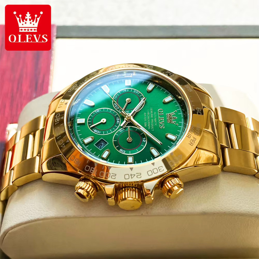 OLEVS Armbanduhr Automatik, Edelstahl, Bicolor, Grün, Herren - Bild 5