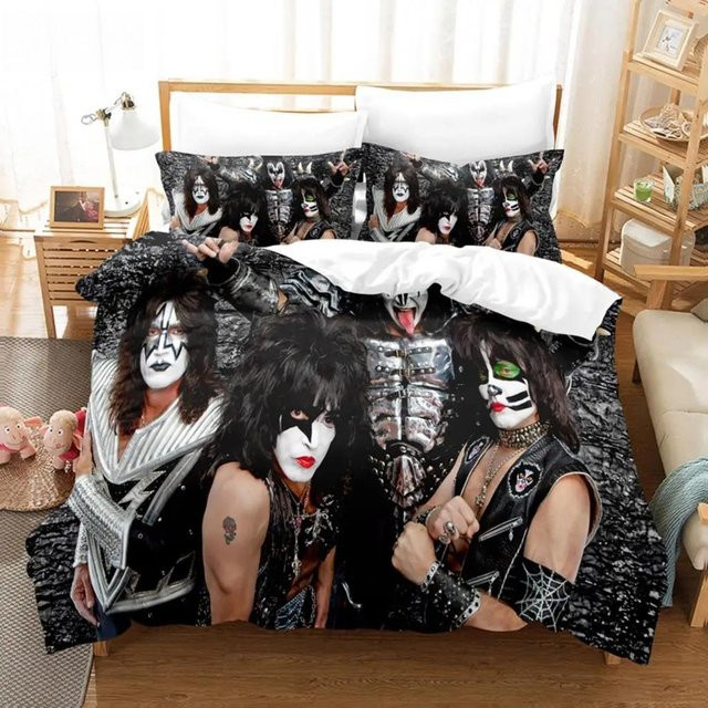 Kiss Band Bettwäscheset aus Mikrofaser in Schwarz, 3-teilig mit Bettbezug und Kissenbezug, B/H: 240 x 220 cm - Bild 1