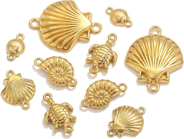 baizzx Charms Muschel Schildkröte, Edelstahl, vergoldet, Unisex - Bild 1
