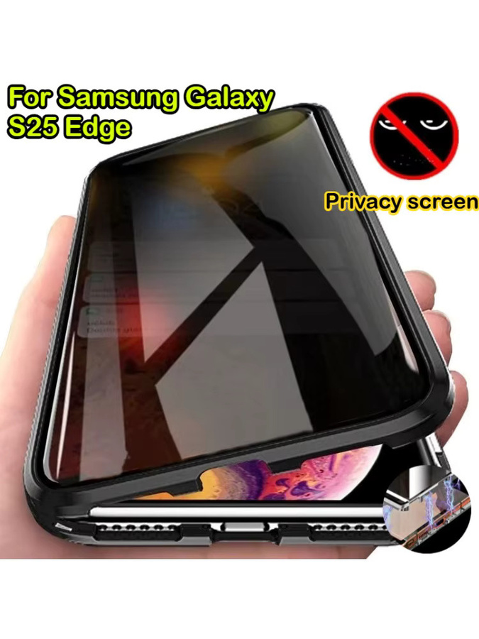 Magnetische doppelseitige HD-Glashülle mit Anti-Peeping-Funktion für Samsung Galaxy S25 Edge S24 S23 FE S22 S21 Plus S20 Ultra, Transparent/Rot - Bild 6