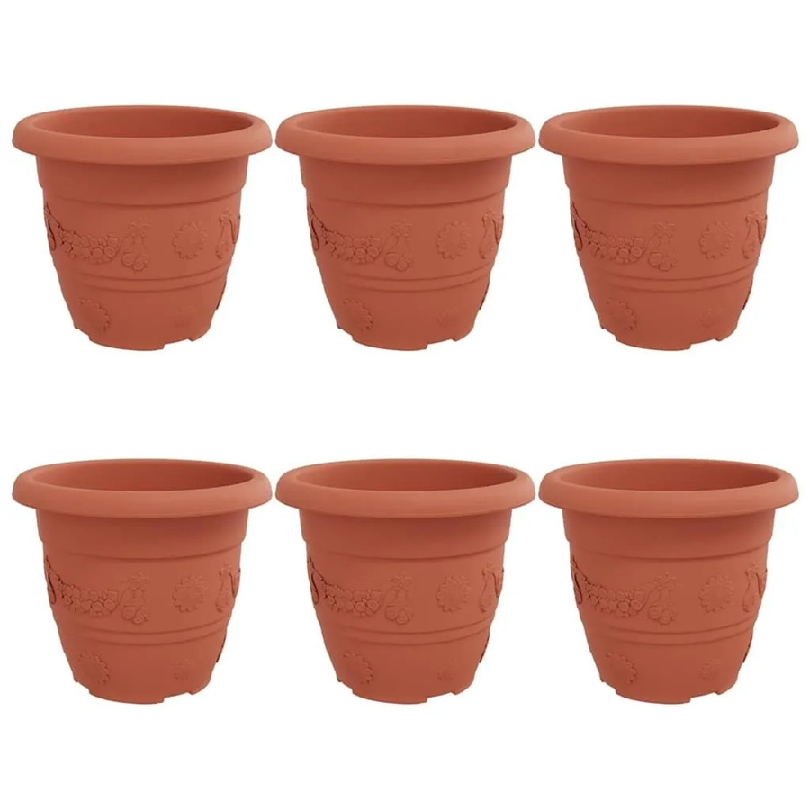6er Set runde Blumentöpfe von vidaXL aus Kunststoff in Ziegelrot, Durchmesser: 26 cm, Höhe: 25 cm - Bild 2