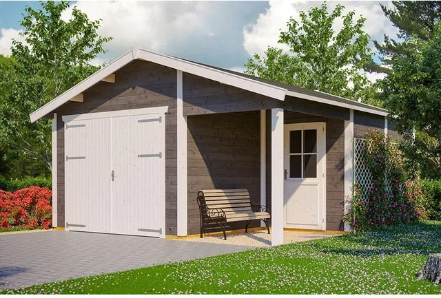 Holzgarage Varberg 2 von Skanholz in Schiefergrau, B/T: 500 x 525 cm - Bild 1