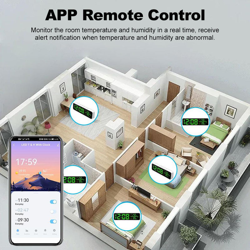 Tooarts WiFi Digitaluhr mit LED Zeitanzeige, Temperatur- und Feuchtigkeitssensor sowie APP-Steuerung, weiß - Bild 2