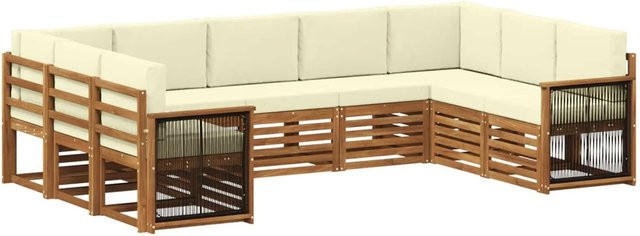 vidaXL Ecksofa Set in L-Form aus Akazienholz mit Kissen in Beige und Creme - Bild 1