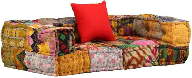 vidaXL Modularer 2-Sitzer Pouf Patchwork Stoff in Multicolour B/T/H: 140 x 70 x 40 cm - Bild 1