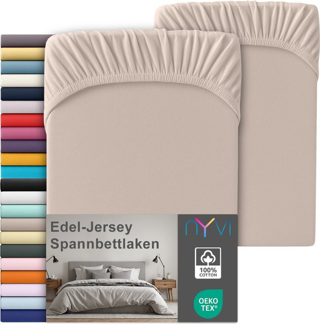 NYVI Edel Jersey Spannbettlaken Deluxe 2er Set aus 100% supergekämmter Baumwolle, Farbe: Grau, B/T: 180 x 200 cm, passend für Matratzen bis 25 cm Steghöhe - Bild 1