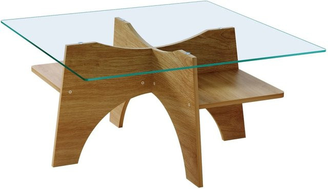 okwish Beistelltisch mit Sicherheitsglas in Braun, quadratisch für Wohnzimmer und Büro, B/T/H: 80 x 80 x 40 cm - Bild 1