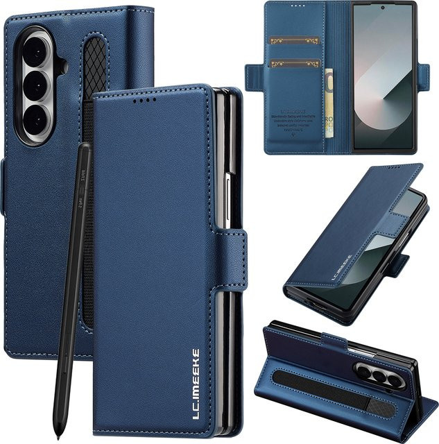 Luxuriöse Leder-Handyhülle für Samsung Galaxy Z Fold 7, 6, 5, 4, 3 in Blau mit Kartenfach - Bild 1