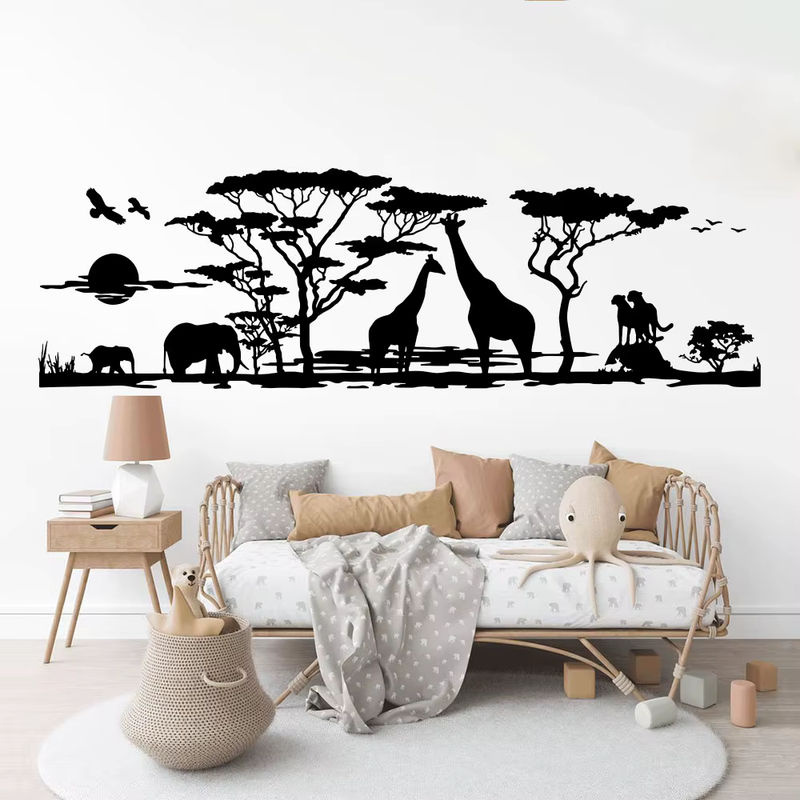 Duruibom Wandtattoo Afrika Savannah Tiere mit Giraffe, Elefant und Vogel in Rot und Schwarz für Kinderzimmer, Wohnzimmer und Schlafzimmer - Bild 2