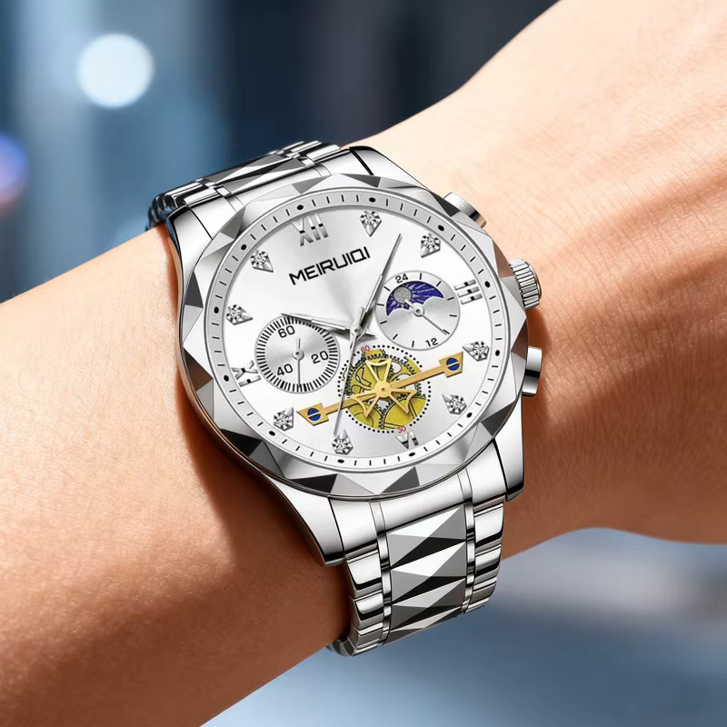 MEIRUIQI Armbanduhr Quarz, Edelstahl, Silber, Herren - Bild 6