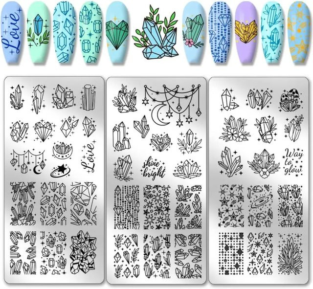 3 Stück Nail Art Schablonen, Edelstahl, Mond und Stern Design - Bild 1