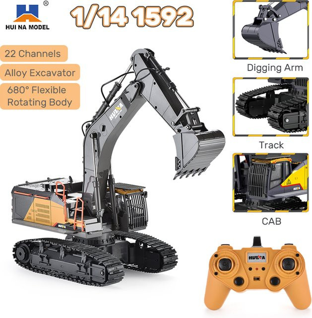 HUINA 1592 RC Bagger, ferngesteuerter Raupenbagger, Maßstab 1:14, Metall - Bild 1