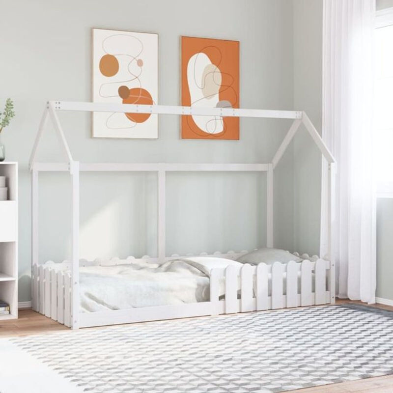 Vidaxl Kinderhausbett aus Massivholz Kiefer in Weiß im Landhaus- und Skandinavischen Stil B/T/H: 80 x 200 cm - Bild 1