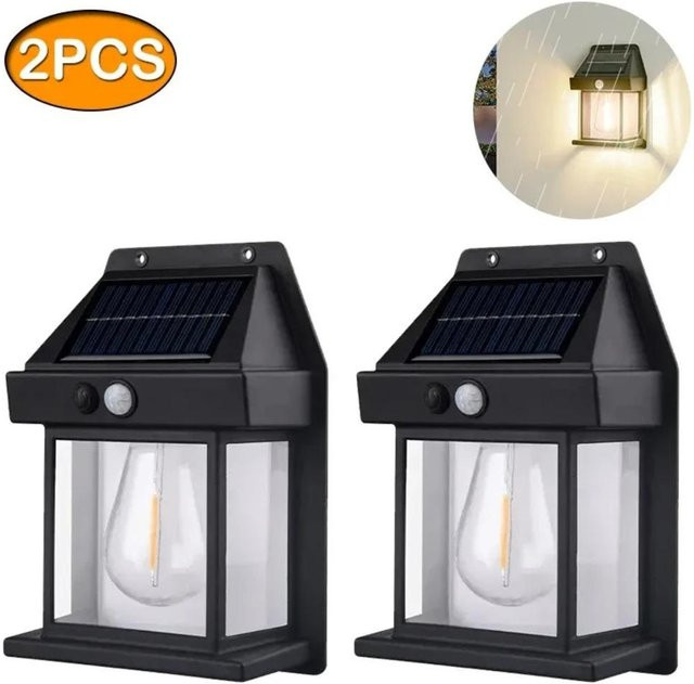 LIUXING Fire Solar Wandleuchten im 4er-Set mit Bewegungssensor und LED-Glühbirne, wasserdicht IP65, Schwarz - Bild 1