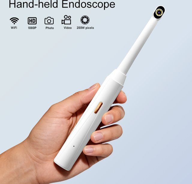 VISHRT Handheld WIFI Endoskop Video Kamera mit 8 LEDs und USB-C Aufladung in Weiß für Smartphones - Bild 1