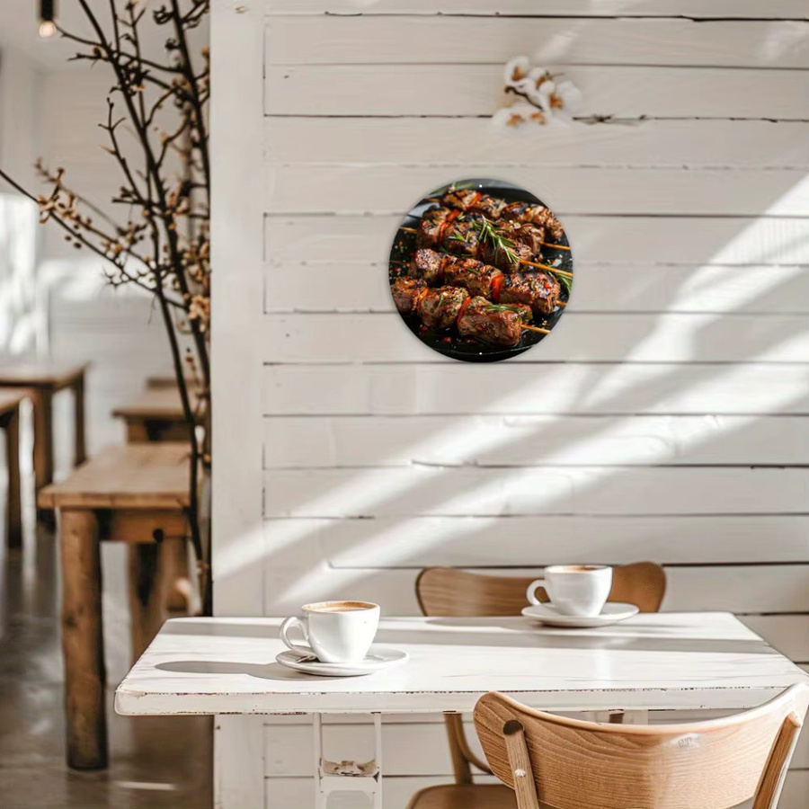 HELLOYOUNG Metallschild Steakspieß Motiv rund, modernes Wandschild für Küche und Restaurant, Durchmesser: 20 cm, Mehrfarbig - Bild 3