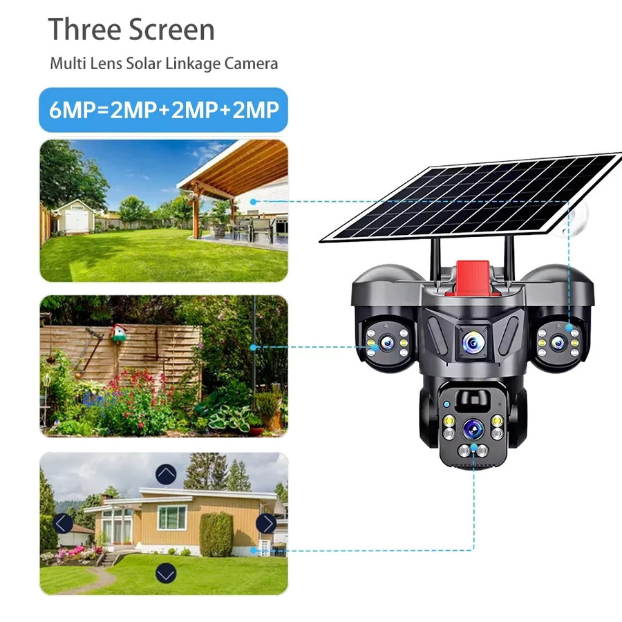KERUI 4G SIM WLAN Heimsicherheitskamera PTZ mit 6MP Dreifach-Objektiv, Solarpanel und eingebauter Batterie, Außenkamera für Videoüberwachung, Schwarz - Bild 6