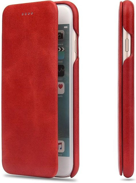ROTOFLYER Klapphülle aus echtem Leder für iPhone mit eingebautem Magnet für iPhone 16 Pro Max, 15, 14, 13, 12, 7, 8 in Rot - Bild 1