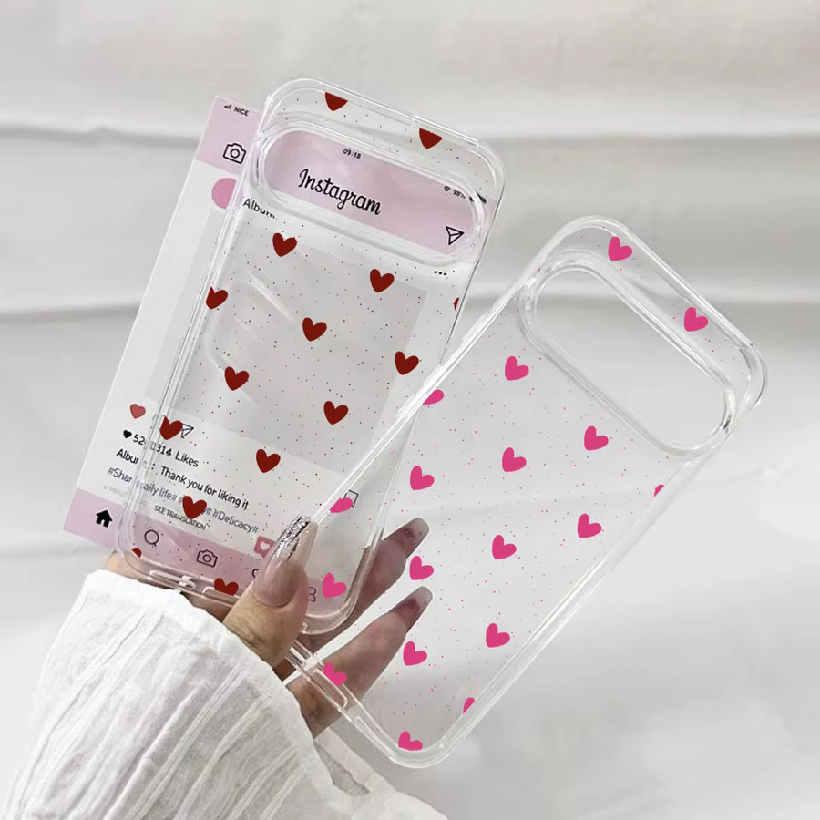 INS Handyhülle mit rosa Herz-Design und Polka Dots für Google Pixel 9 Pro XL 8 Pro 7 6 5G, transparente weiche TPU-Hülle in Pink - Bild 1