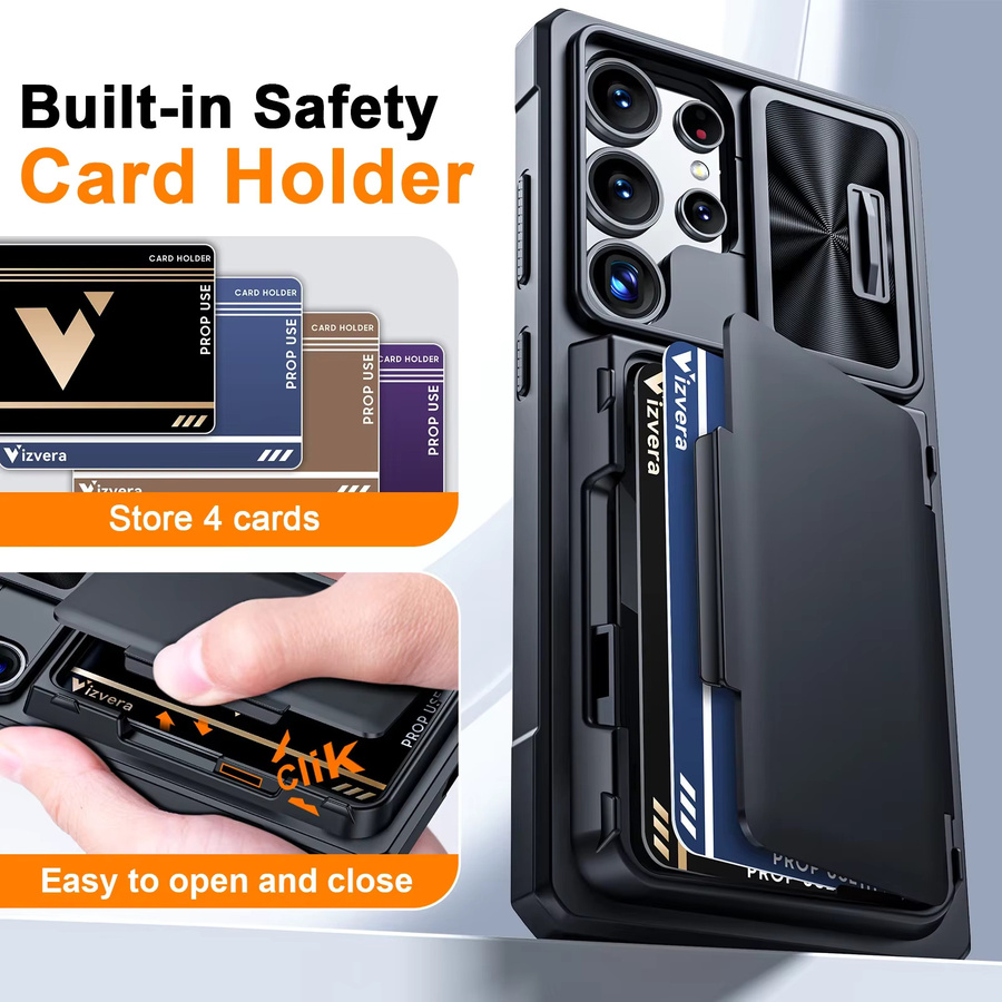 Robuste stoßfeste Schutzhülle mit Kameraabdeckung und RFID-Blockierung Kartenhalter für Samsung Galaxy S25 Ultra in Schwarz - Bild 4