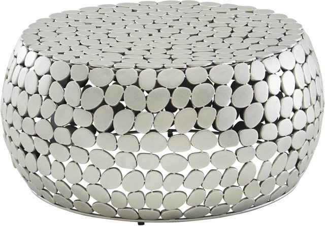 Wohnling Couchtisch modern rund in Silber mit Metallgestell B/H/T: 66 x 32 x 66 cm - Bild 1