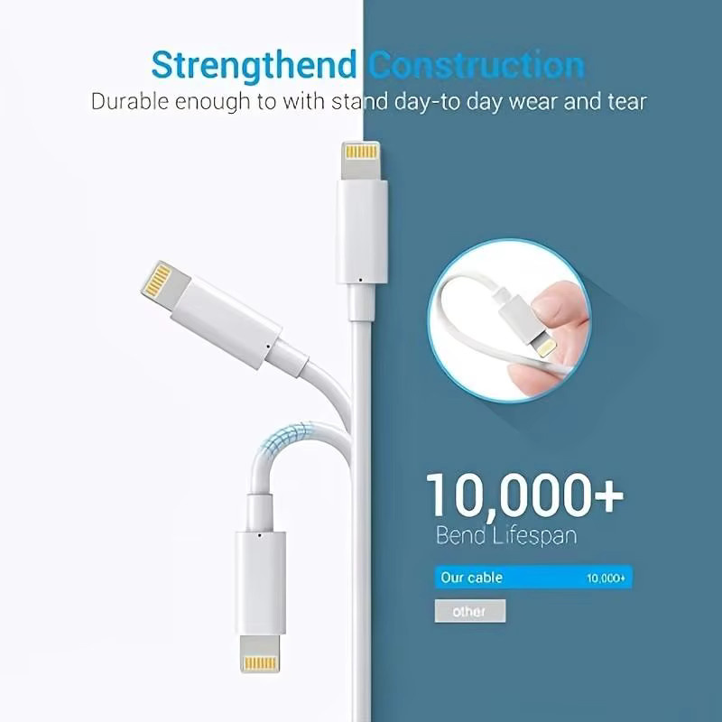 LAIHONEN Lightning-zu-USB-Schnellladekabel 12W 2,4A für iPhone in Weiß - Bild 6
