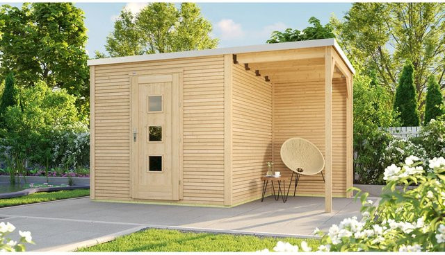 WEKA Holz-Gartenhaus wekaLine 413 A Gr. 1 in Beige mit Flachdach und Vordach, B/H/T: 410 x 244 x 250 cm - Bild 1