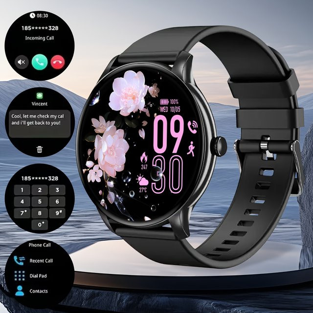 LAXASFIT Smartwatch für Damen und Herren mit 1,52 Zoll Touchscreen, Bluetooth-Anrufe und Herzfrequenzmesser, Schwarz - Bild 1